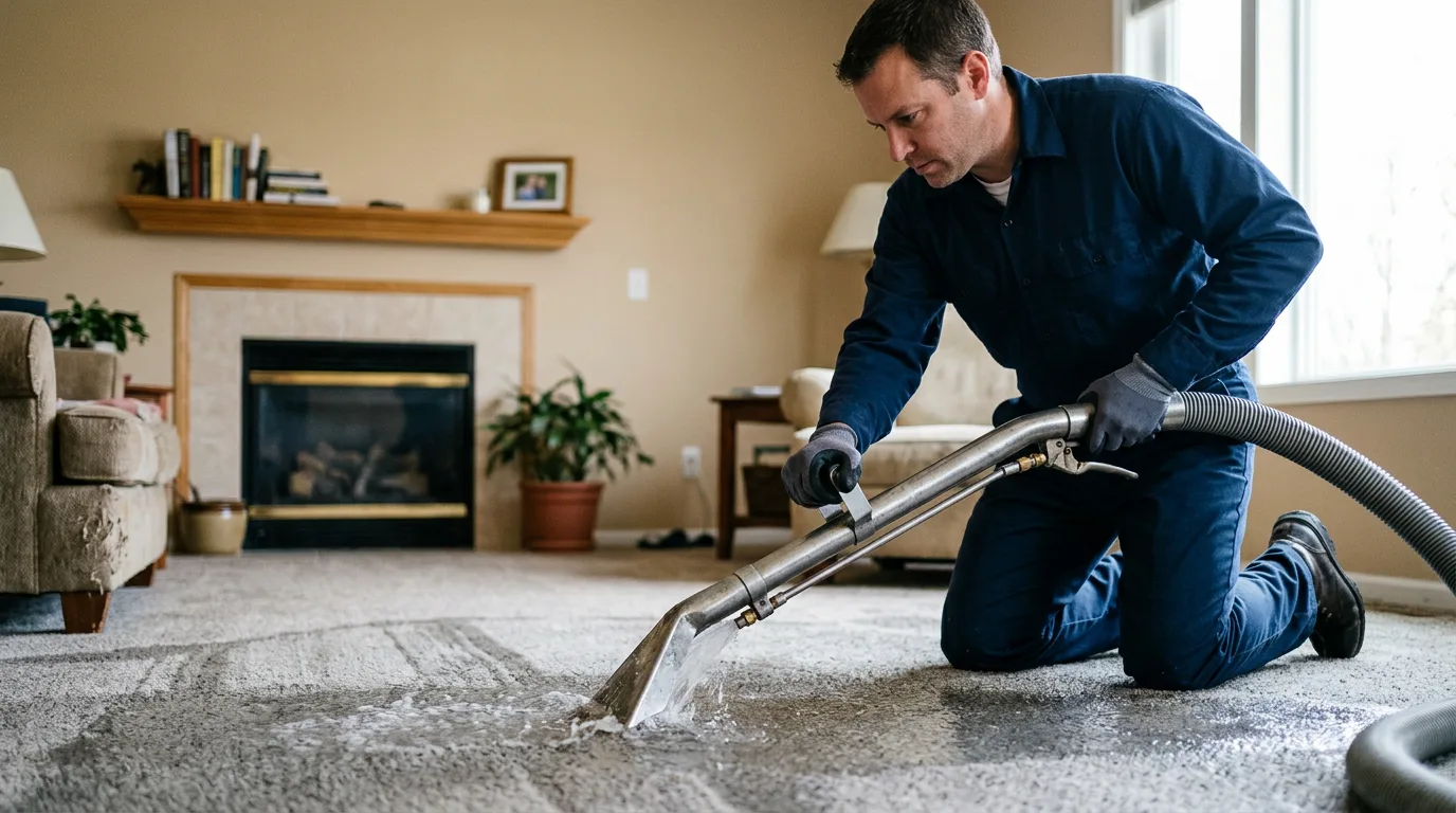 Water damage restoration technician working near Pepperell, MA